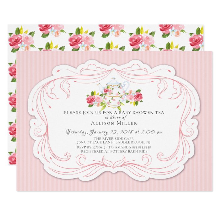 Vintage Rose Baby Shower Tea Party Invitation Zazzle Com