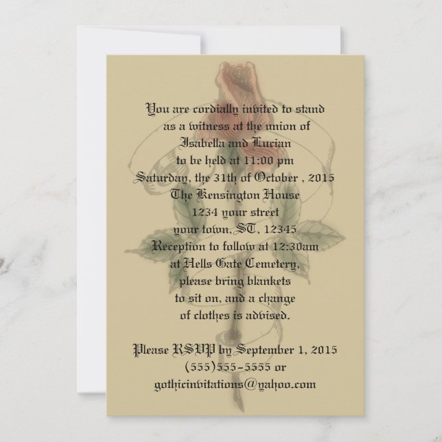 Vintage Rose Banner Goth Wedding Invitations (Front)