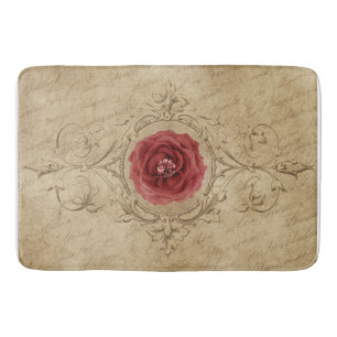 Vintage Rose Bath Mat, Beige & Red Bath Mat