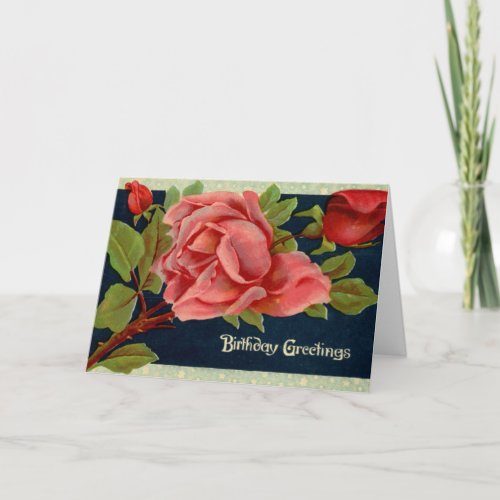 Vintage Rose Birthday Greeting Card