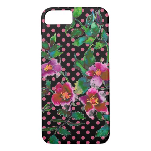 Vintage Rose black and marsala polka_dots iPhone 87 Case