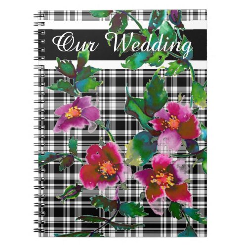 Vintage Rose _ black and white plaid Notebook