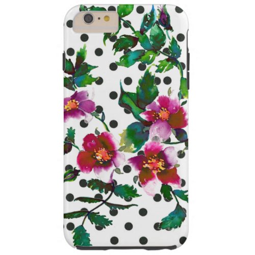 Vintage Rose _ black and white polka dots Tough iPhone 6 Plus Case