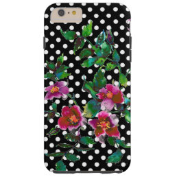 Vintage Rose - black and white polka dots Tough iPhone 6 Plus Case