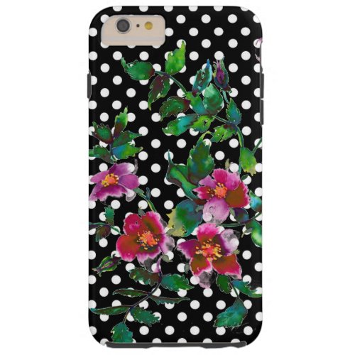 Vintage Rose _ black and white polka dots Tough iPhone 6 Plus Case