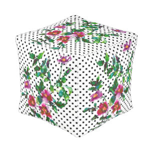 Vintage Rose black and white polka-dots Pouf