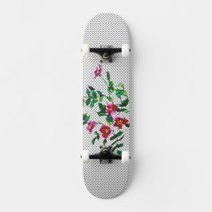 Vintage rose black and white polka-dots skateboard
