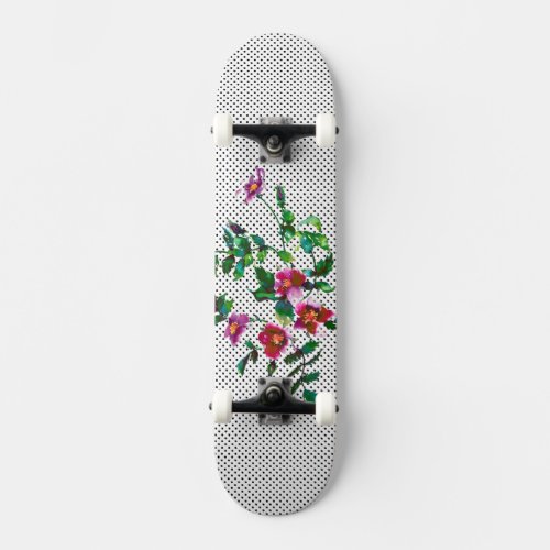 Vintage rose black and white polka_dots skateboard