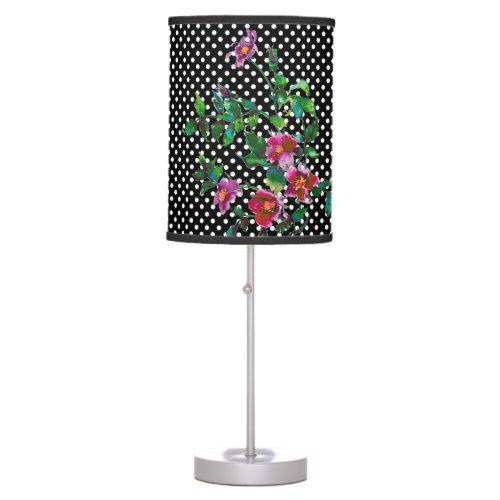 Vintage rose black and white polka_dots table lamp