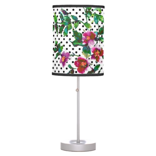 Vintage rose black and white polka_dots table lamp