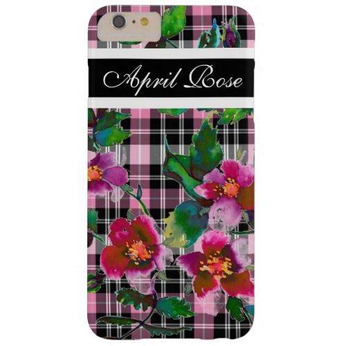 Vintage rose blackpink plaid  monogrammed barely there iPhone 6 plus case