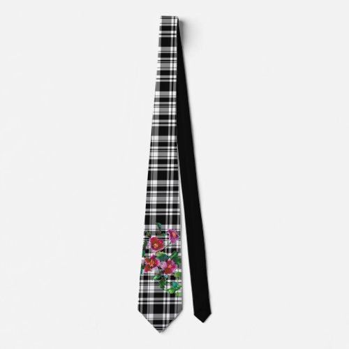 Vintage Rose _Black plaid Neck Tie