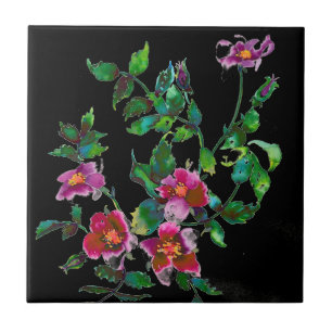 Vintage Rose - black Tile