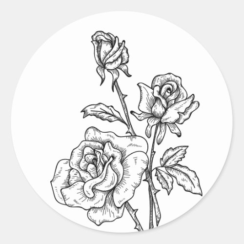 Vintage Rose Black White Flower Floral Wedding Classic Round Sticker