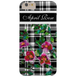 Vintage rose black/white plaid  monogrammed barely there iPhone 6 plus case