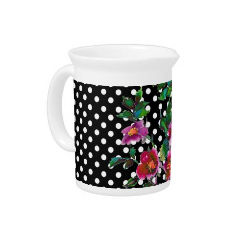 Vintage Rose blackwhite polka_dots Drink Pitcher