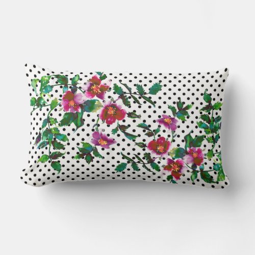 Vintage Rose _blackwhite  polka_dots Lumbar Pillow