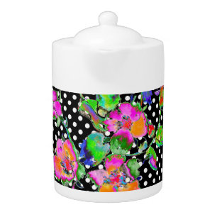 Vintage Rose black/white polka dots Teapot