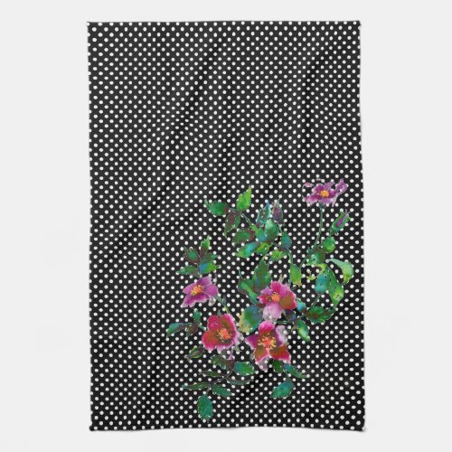 Vintage Rose blackwhite polka_dots Towel