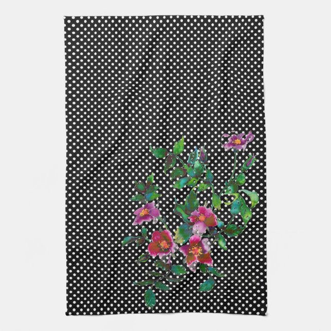 Vintage Rose black/white polka-dots Towel (Vertical)