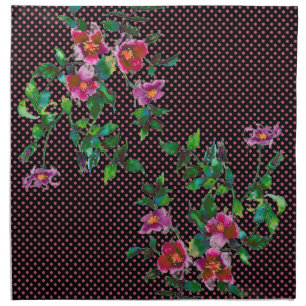 Vintage Rose black/wpink polka-dots Cloth Napkin