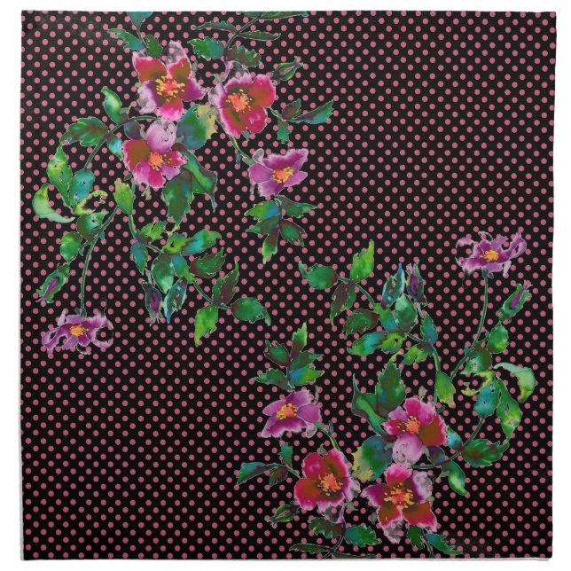 Vintage Rose black/wpink polka-dots Cloth Napkin (Front)
