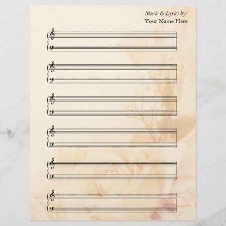 Vintage Rose Blank Sheet Music  Piano Staves