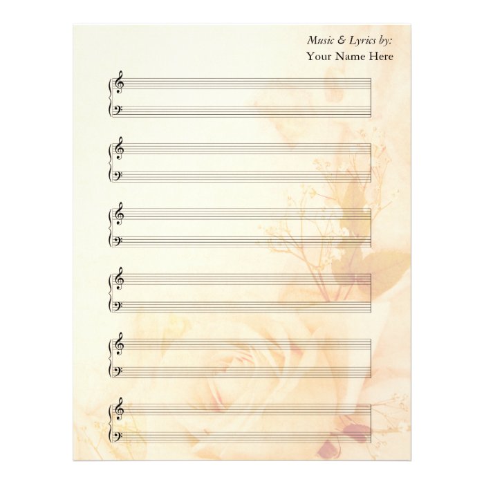 Vintage Rose Blank Sheet Music  Piano Staves Letterhead Template