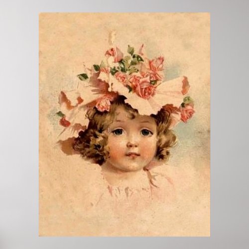 Vintage Rose Bonnet Girl Poster