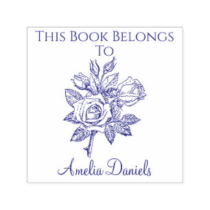 Vintage Rose Bookplate Self-inking Stamp