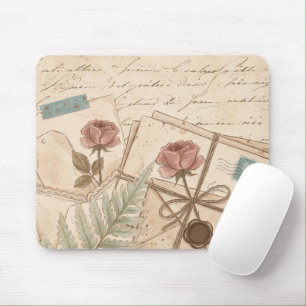 Vintage Rose Botanical Ephemera Mouse Pad