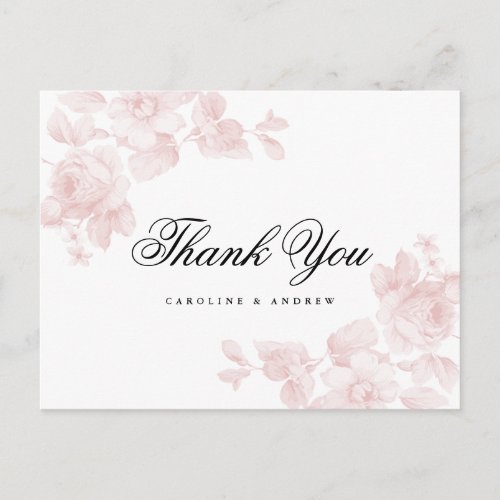 Vintage rose botanical thank you postcard