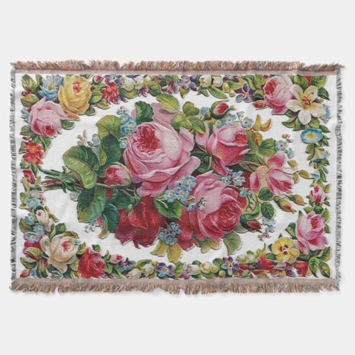 Vintage Rose Bouquet Afghan Throw Blanket