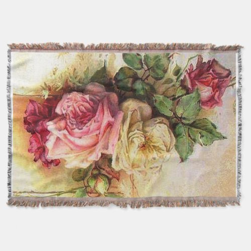 Vintage Rose Bouquet Afghan Throw Blanket