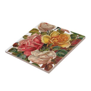 Vintage Rose Bouquet Ceramic Tile