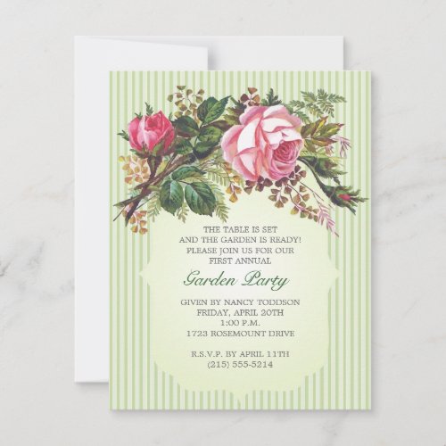 Vintage Rose Bouquet Garden Party Personalized Invitation