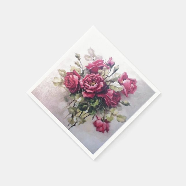 Vintage Rose Bouquet Paper Napkins (Corner)