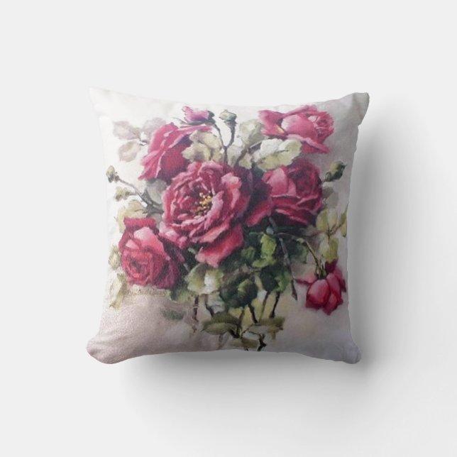 Vintage Rose Bouquet Throw Pillow (Front)