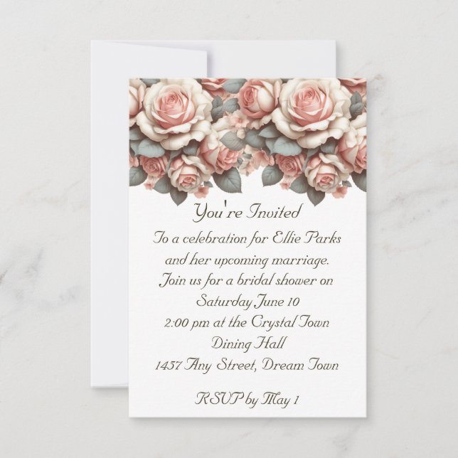 Vintage Rose Bridal Bouquet Invitation (Front)
