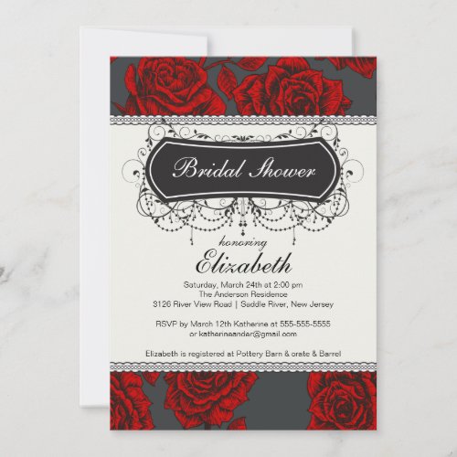 Vintage Rose Bridal Shower Invitation Red