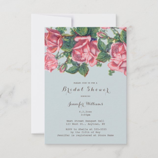 Vintage rose bridal shower invitations (Front)