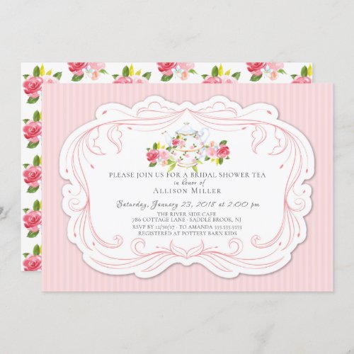 Vintage Rose Bridal Tea Party Invitation