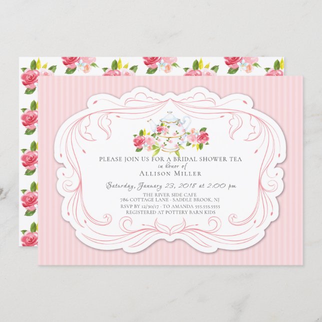 Vintage Rose Bridal Tea Party Invitation (Front/Back)