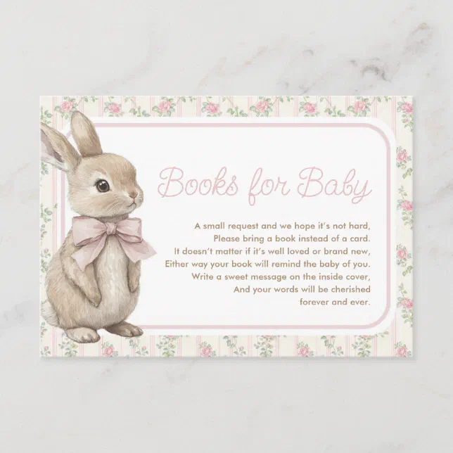 Vintage Rose Bunny Rabit Books for Baby Girl Enclosure Card | Zazzle