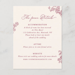 Vintage Rose Burgundy Floral Wedding Details  Enclosure Card