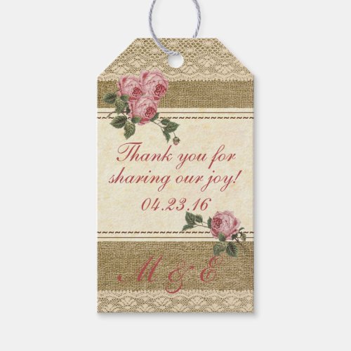 Vintage Rose Burlap and Lace _ Wedding Favor Gift Tags