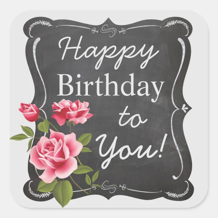 Vintage Rose Chalkboard Birthday Stickers | Zazzle