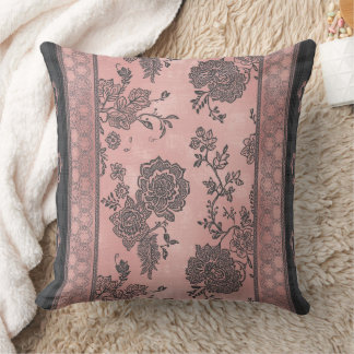 Vintage rose & charcoal toile floral AI art Throw Pillow