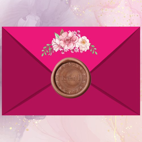 Vintage Rose Chic Wreath Wedding Couple Monogram  Wax Seal Stamp