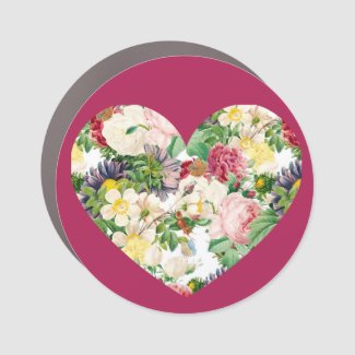 Vintage Rose Collage Heart Car Magnet